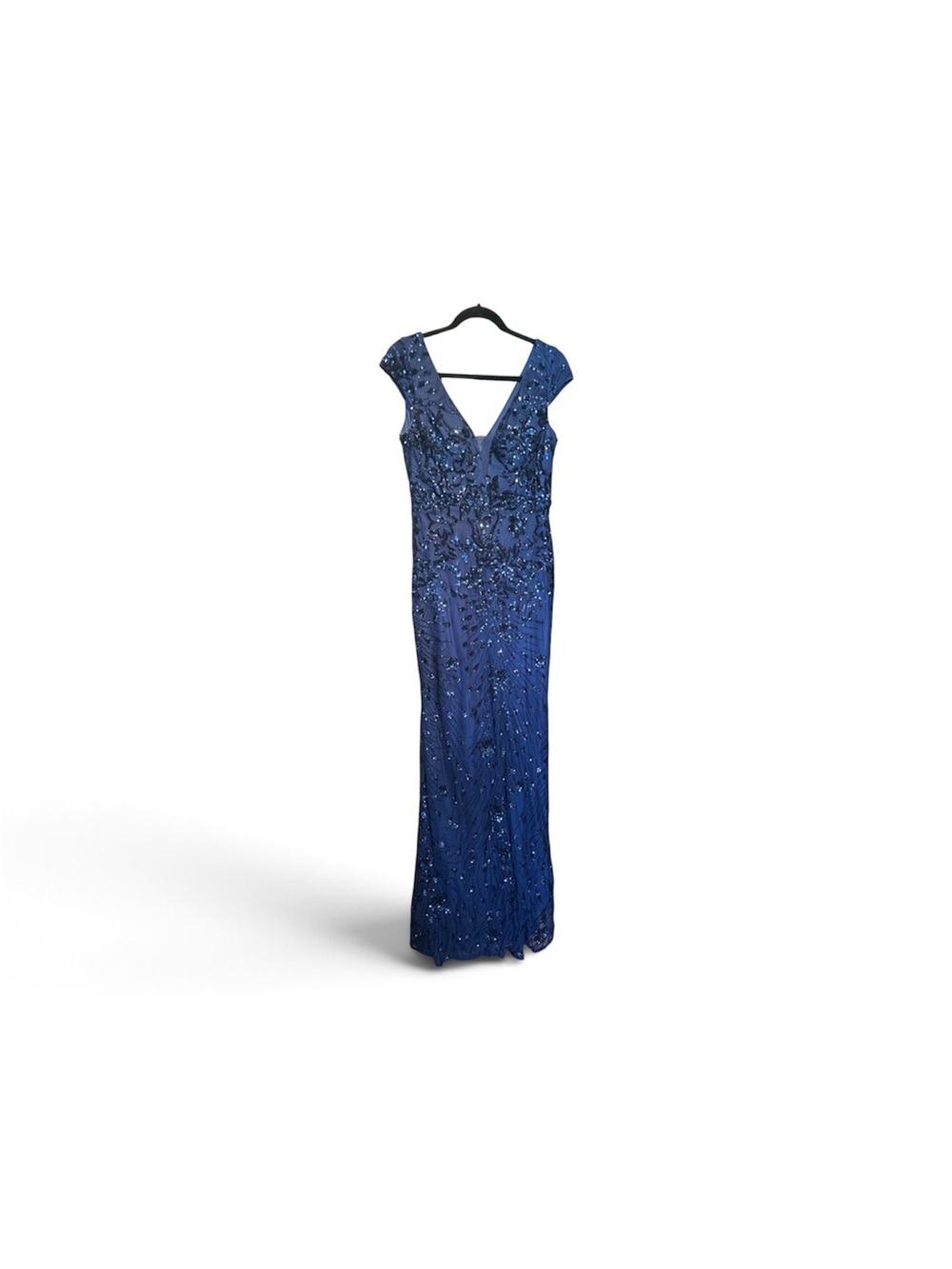 Elegant Navy Beaded V-Neck Maxi Dress